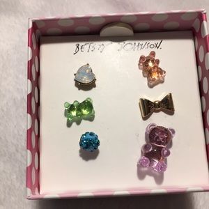 Betsy Johnson assorted stud pierced earrings. Bears Hearts Bows Studs. NWT